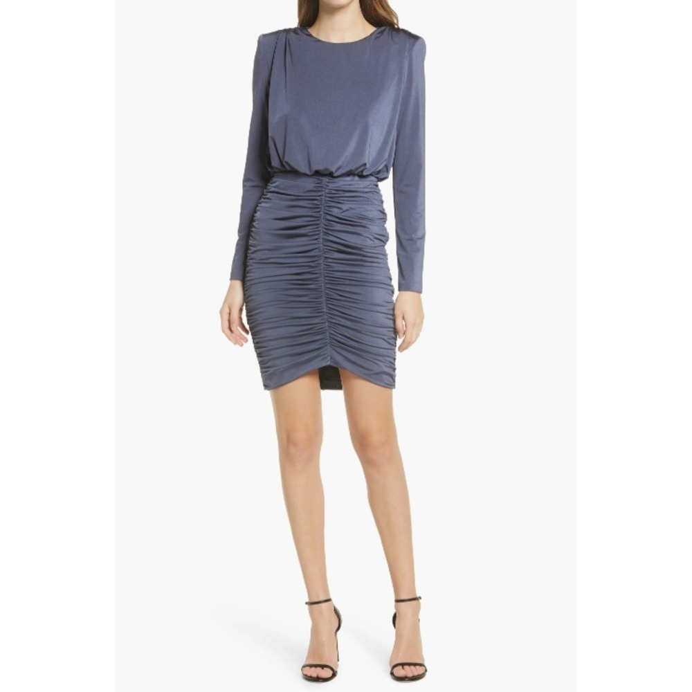 Vince Camuto® (Women's 6) Long Sleeve Shirred Skirt‎ Cocktail Dress in Gray